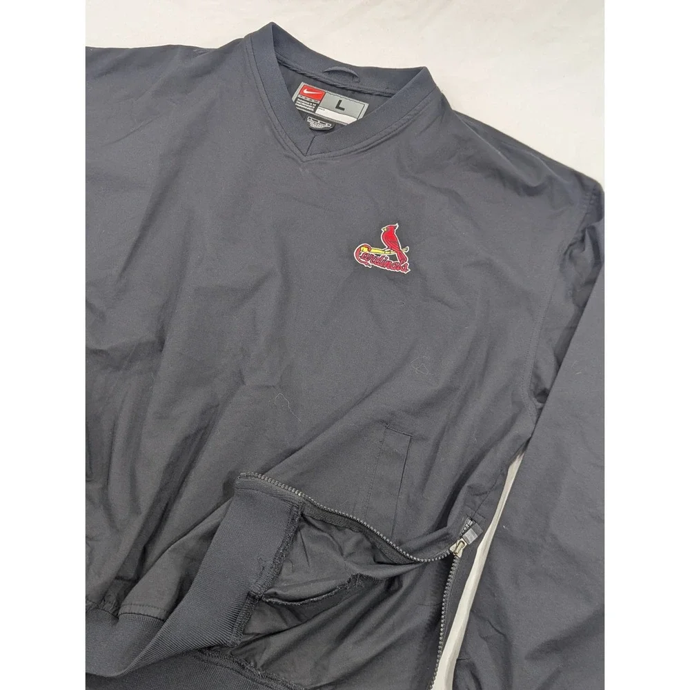 TEAM NIKE St Louis Cardinals Windbreaker Jacket Large Black Vintage MLB Pullover